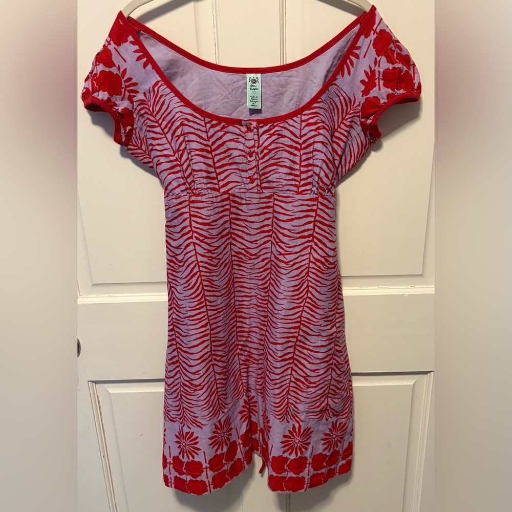 Free People Red and Lilac Floral Zebra Print Dress